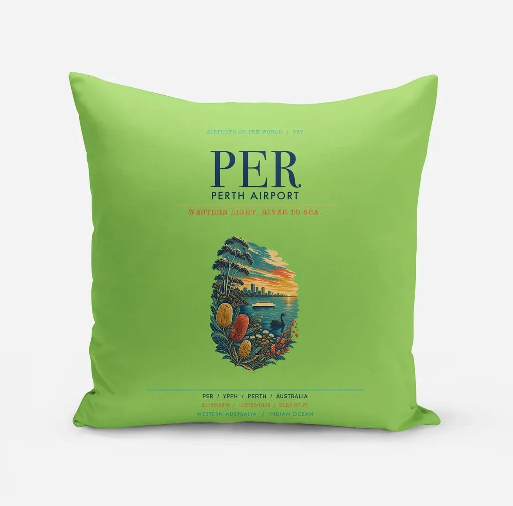 Perth Airport (PER) design on light green pillow