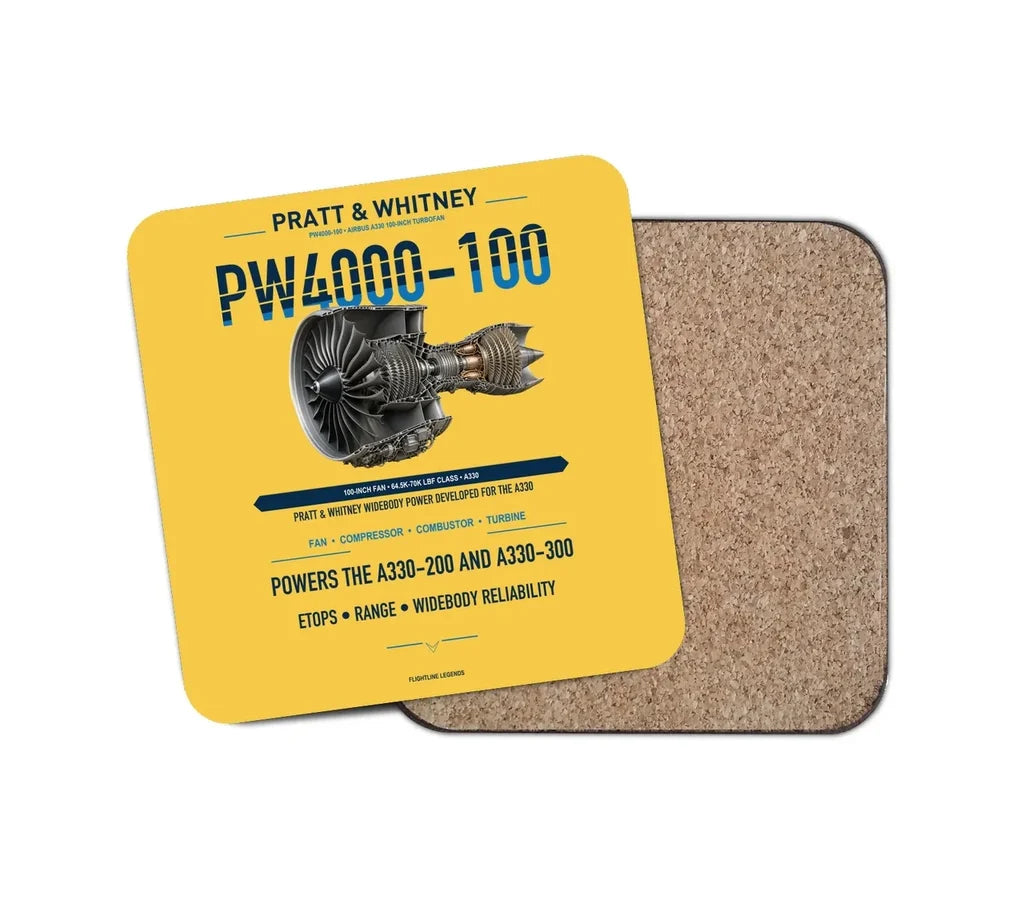 PW4000-100 design on yellow 1 piece coaster