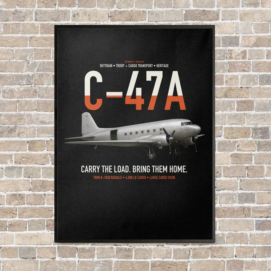 C-47A Skytrain vertical canvas print - framed - black background
