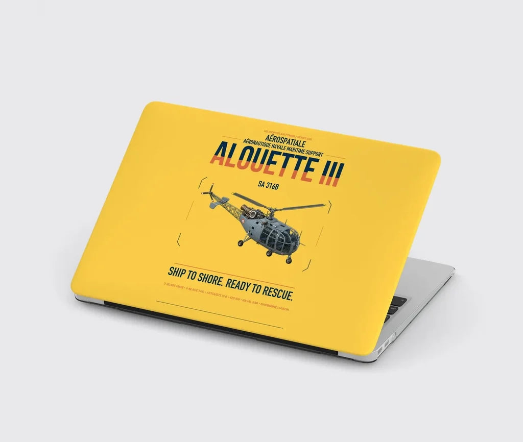 Aérospatiale SA 316B Alouette III design on yellow MacBook case