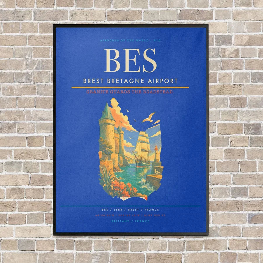 Brest Bretagne Airport BES - Canvas Framed - Blue