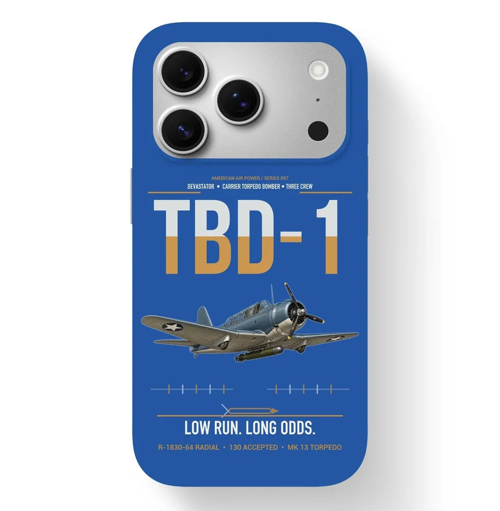 TBD-1 Devastator design on blue magsafe iphone case, for iPhone 17 Pro