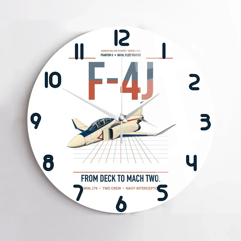 F-4J Phantom II design on white no frame wall clock