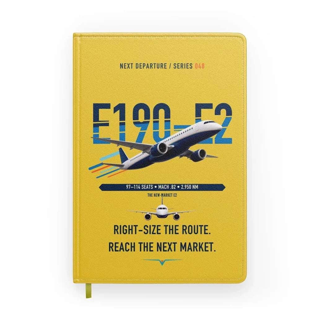 Embraer E190-E2 design on yellow notebook