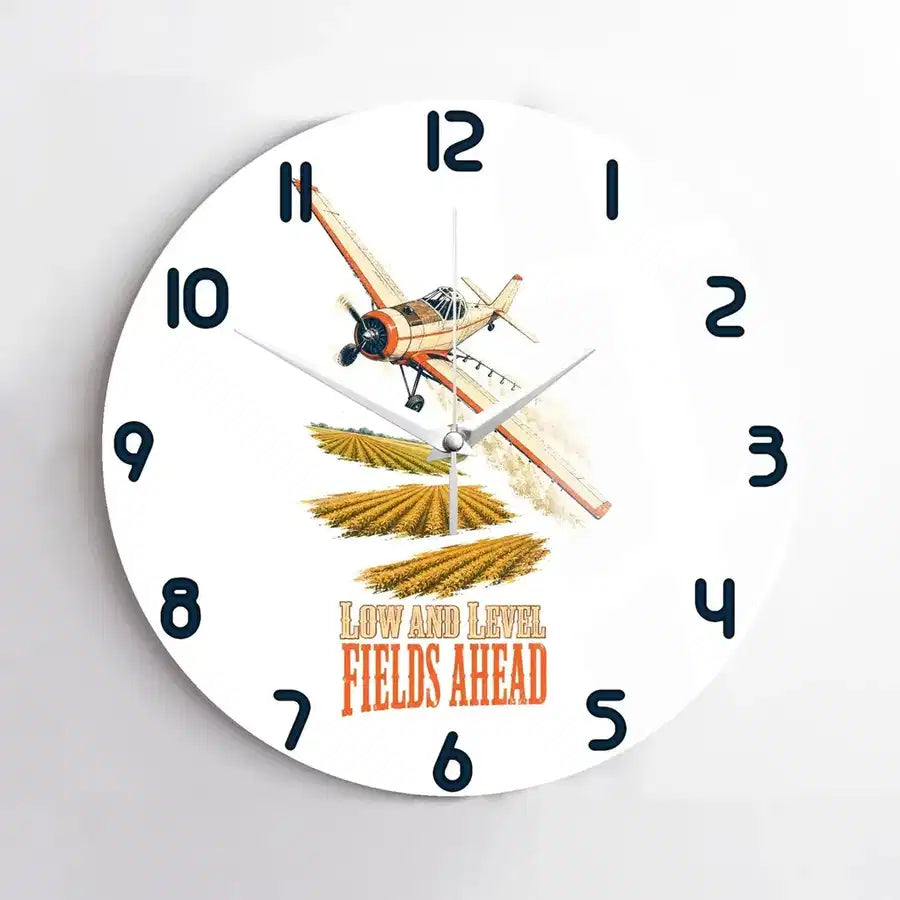 Low And Level Fields Ahead design on white no frame wall clock