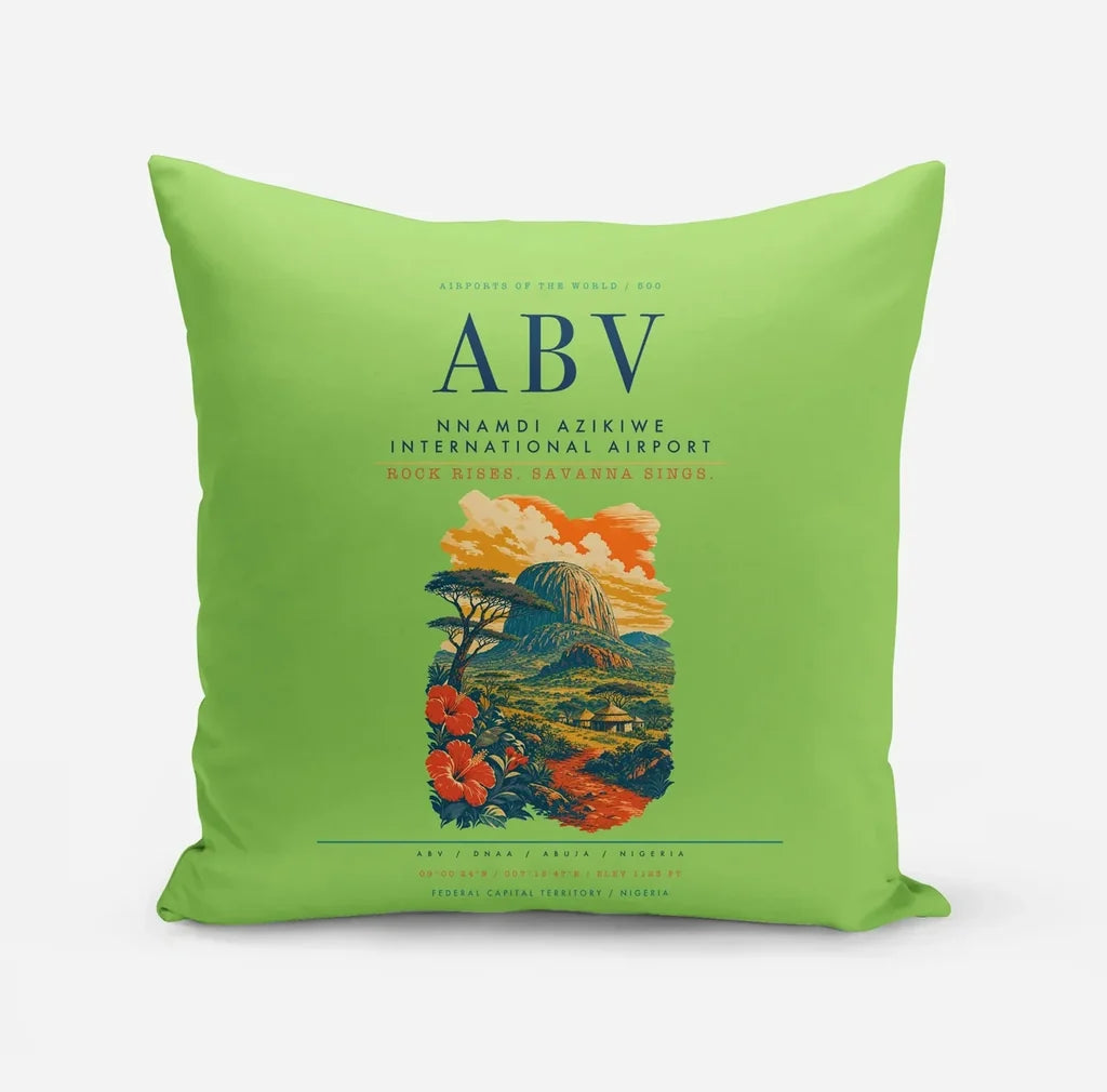 Nnamdi Azikiwe International Airport (ABV) design on light green pillow