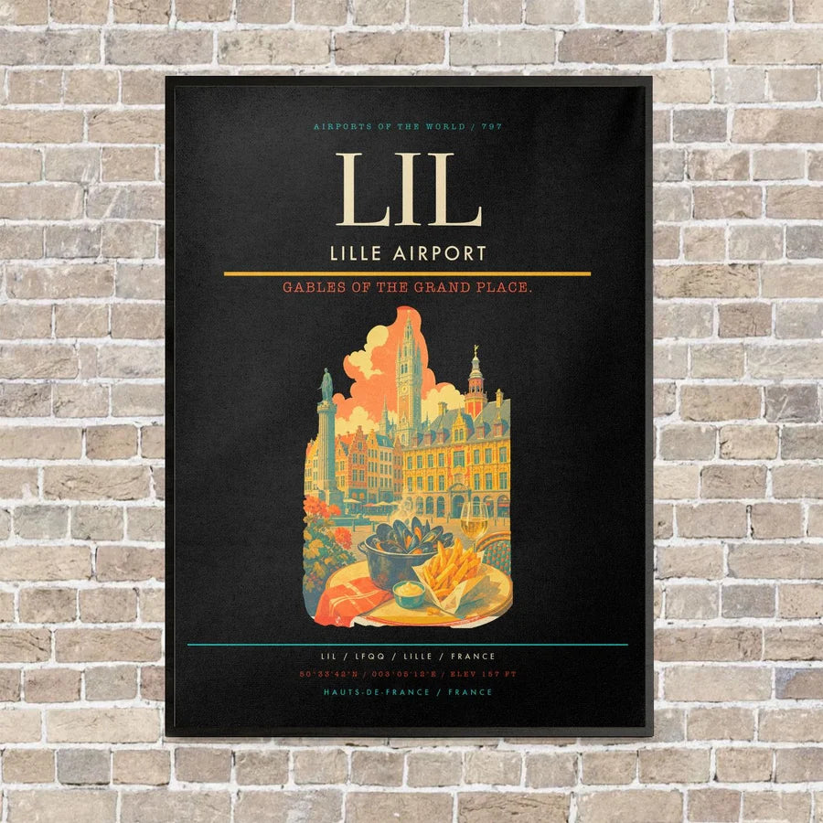 Lille Airport LIL vertical canvas print - framed - black background