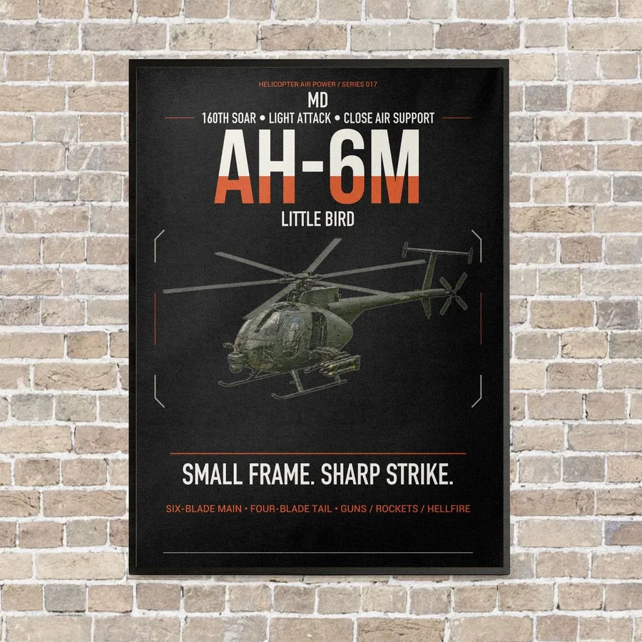 MD AH-6M Little Bird vertical canvas print - framed - black background