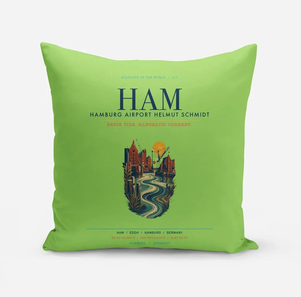 Hamburg Airport Helmut Schmidt (HAM) design on light green pillow