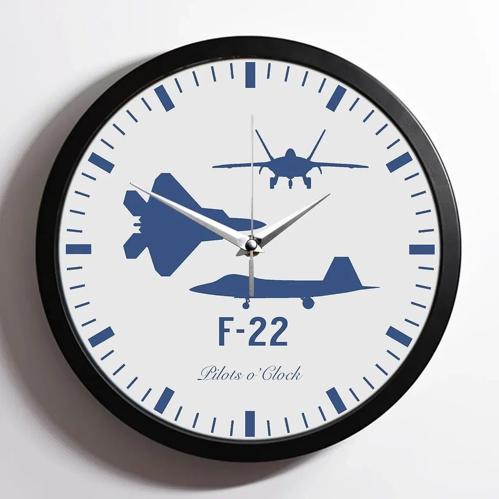 Fighting Falcon F-22 (Special) aviation design on premium wood and metal wall clock.