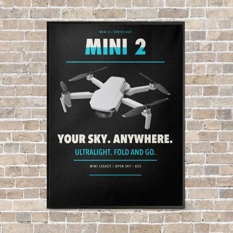 DJI Mini 2 vertical canvas print - framed - black background