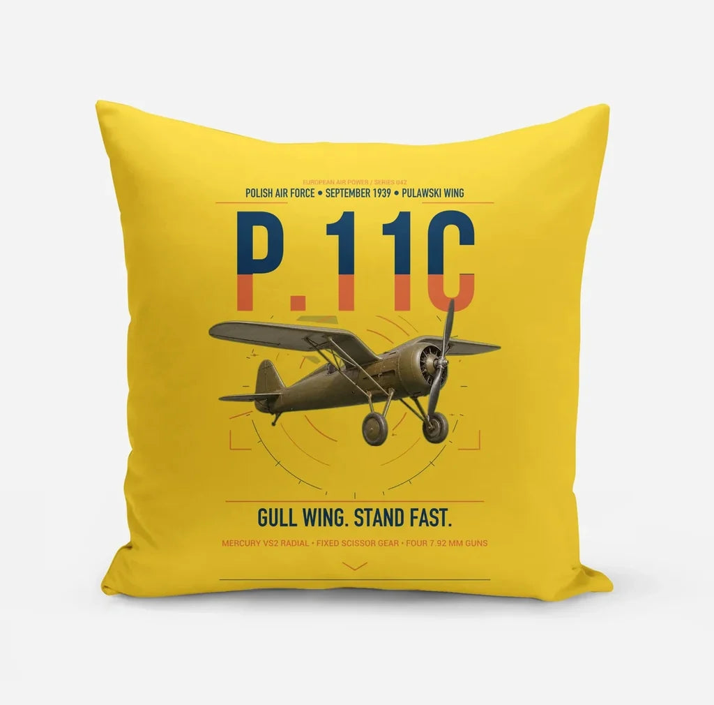 PZL P.11c design on yellow pillow
