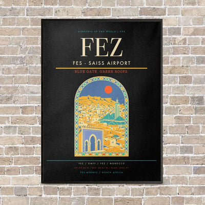 Fes - Saiss Airport FEZ vertical canvas print - framed - black background