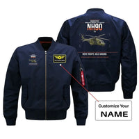 Thumbnail for NHIndustries NH90 TTH design on blue+name bomber jacket, double-side print
