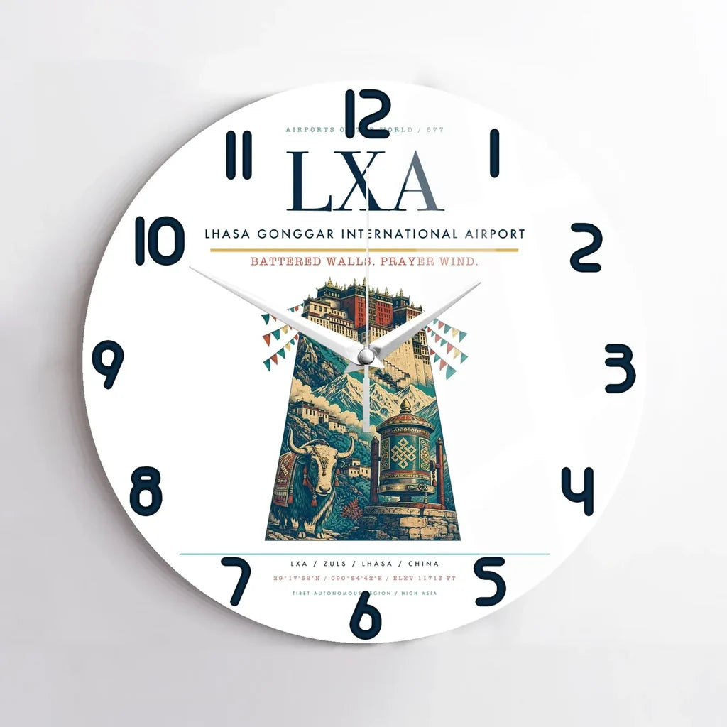 Lhasa Gonggar International Airport (LXA) design on white no frame wall clock
