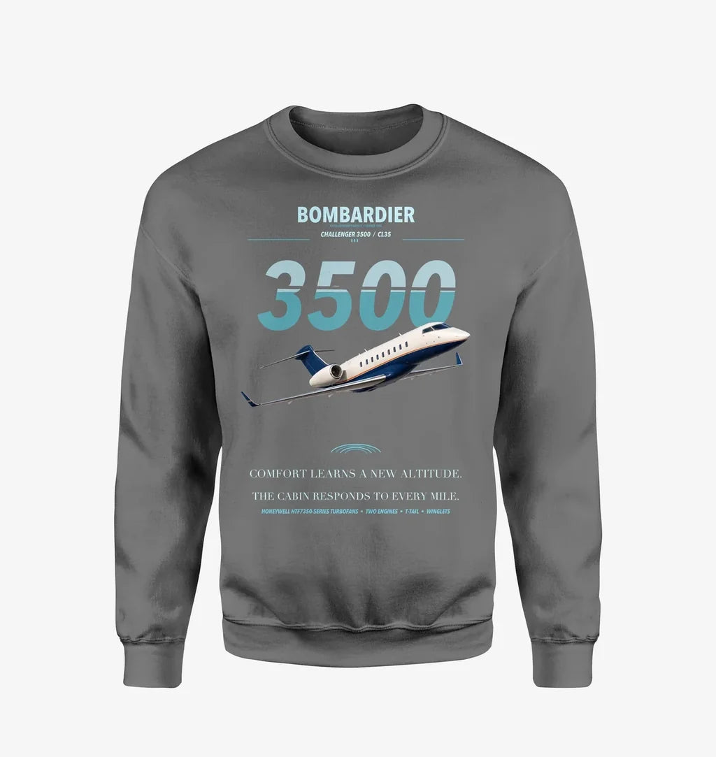 Bombardier Challenger 3500 design on gray sweatshirt