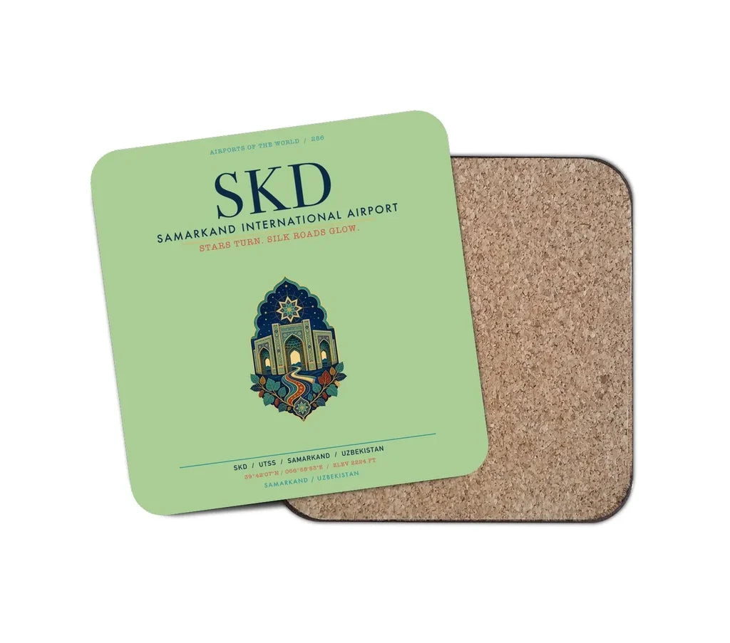 Samarkand International Airport (SKD) design on light green 1 piece coaster