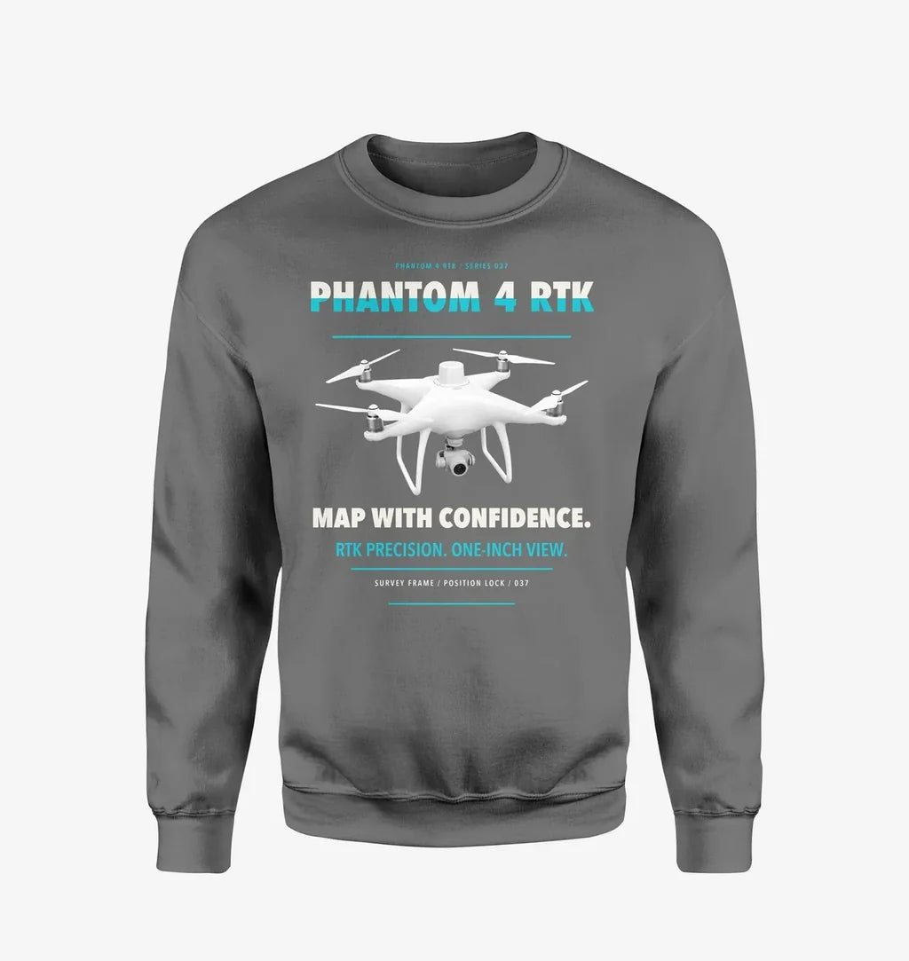 DJI Phantom 4 RTK design on gray sweatshirt