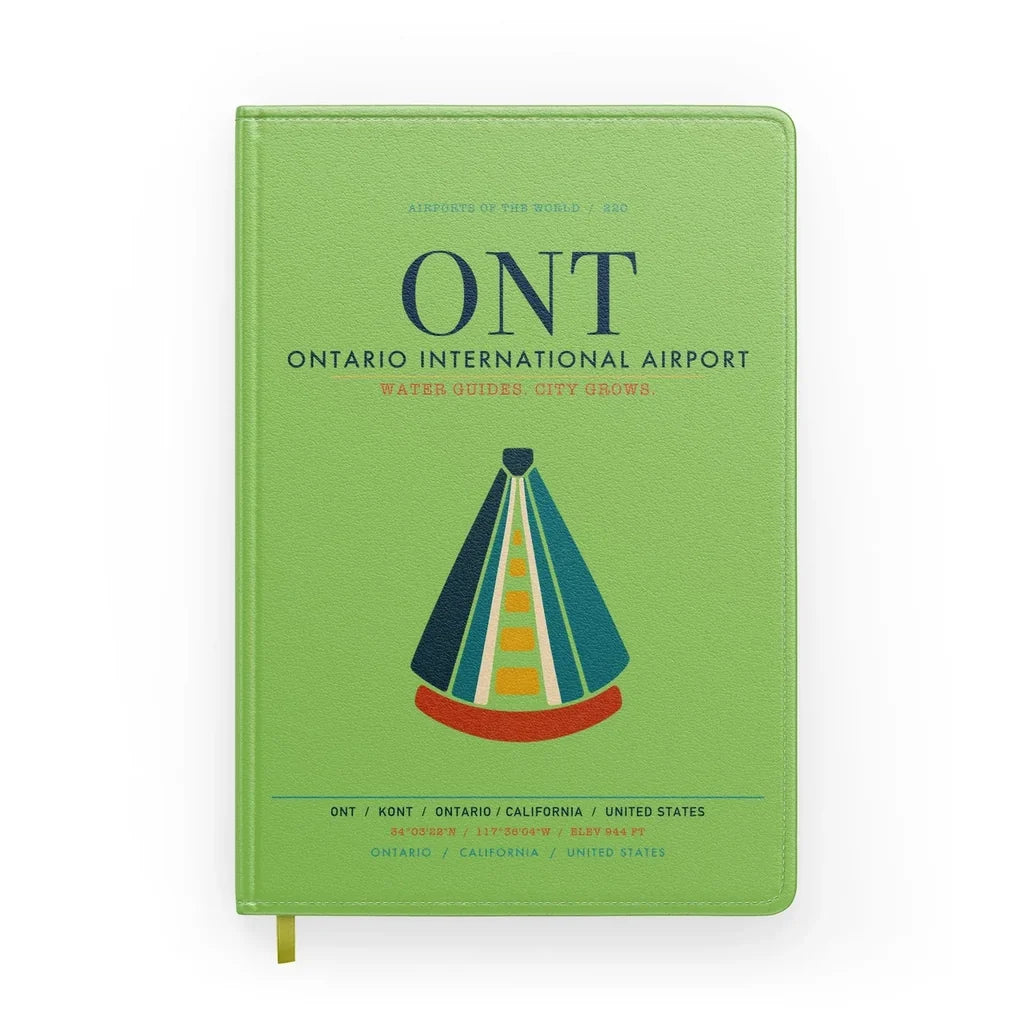 Ontario International Airport (ONT) design on light green notebook