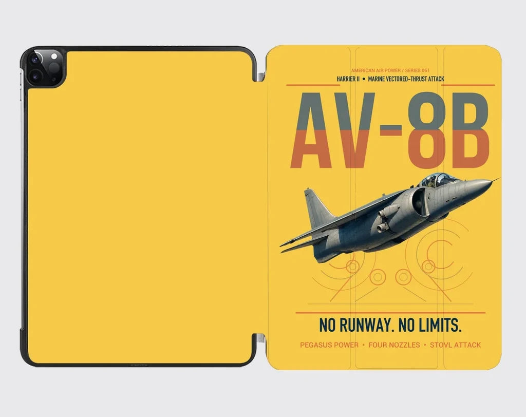AV-8B Harrier II design on yellow ipad tablet case