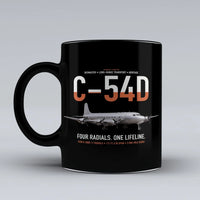 Thumbnail for C-54D Skymaster design on black ceramic mug, double-side print