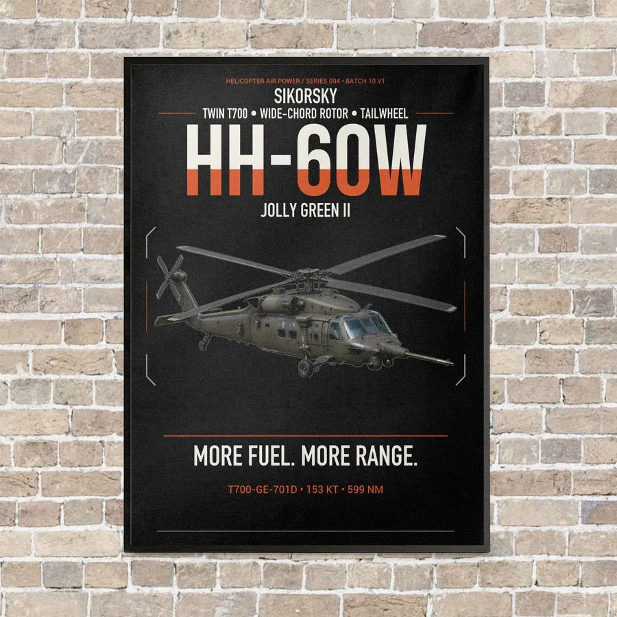 Sikorsky HH-60W Jolly Green II vertical canvas print - framed - black background