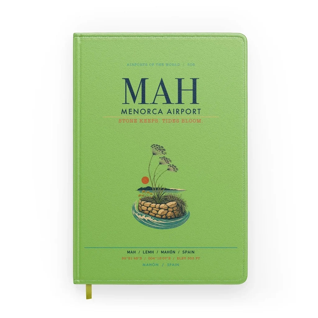 Menorca Airport (MAH) design on light green notebook