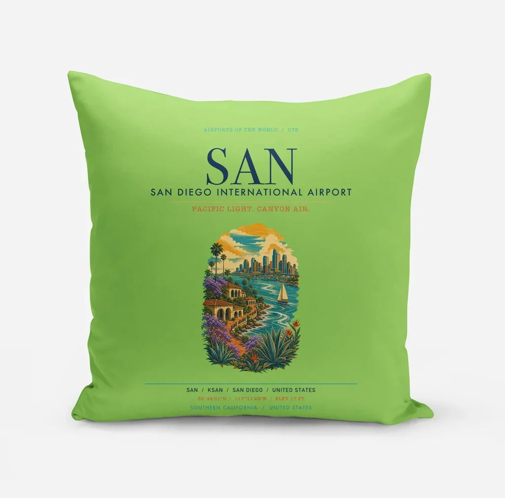 San Diego International Airport (SAN) design on light green pillow