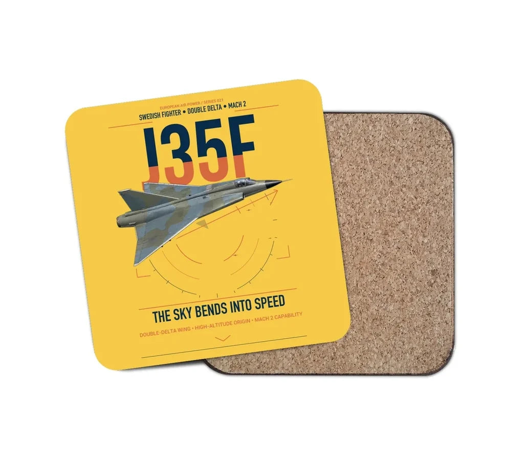 Saab J 35F Draken design on yellow 1 piece coaster