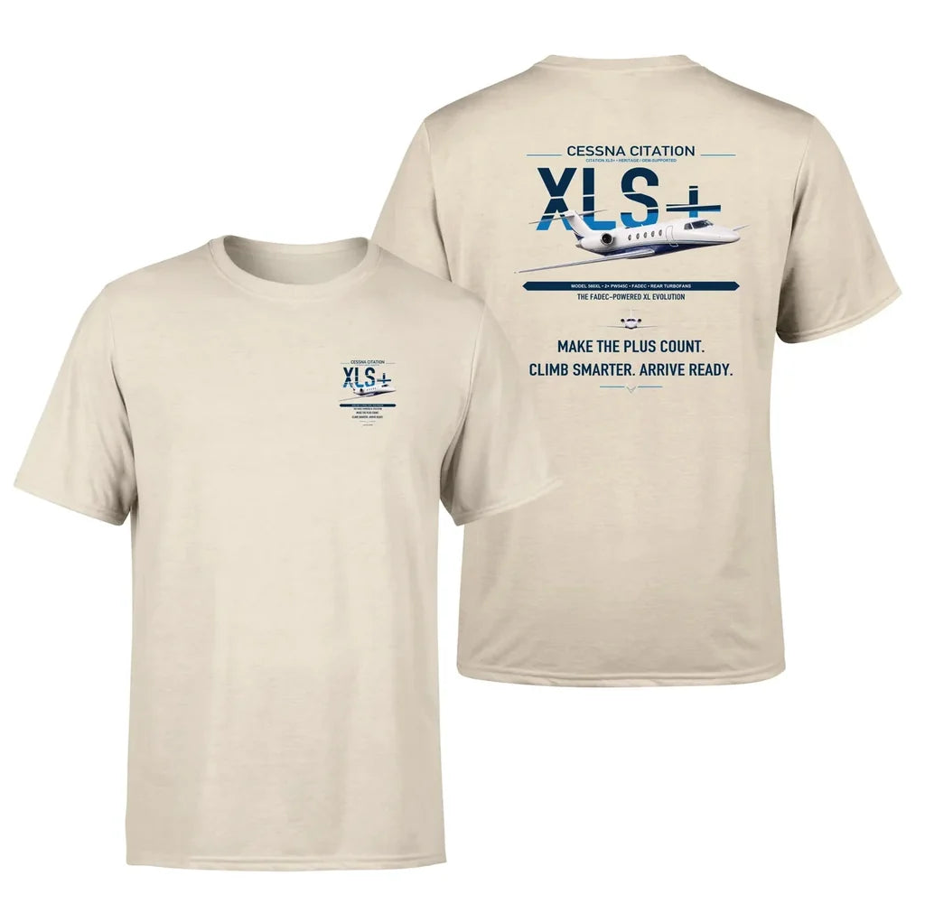 Cessna Citation XLSPlus design on beige double-side t-shirt, double-side print