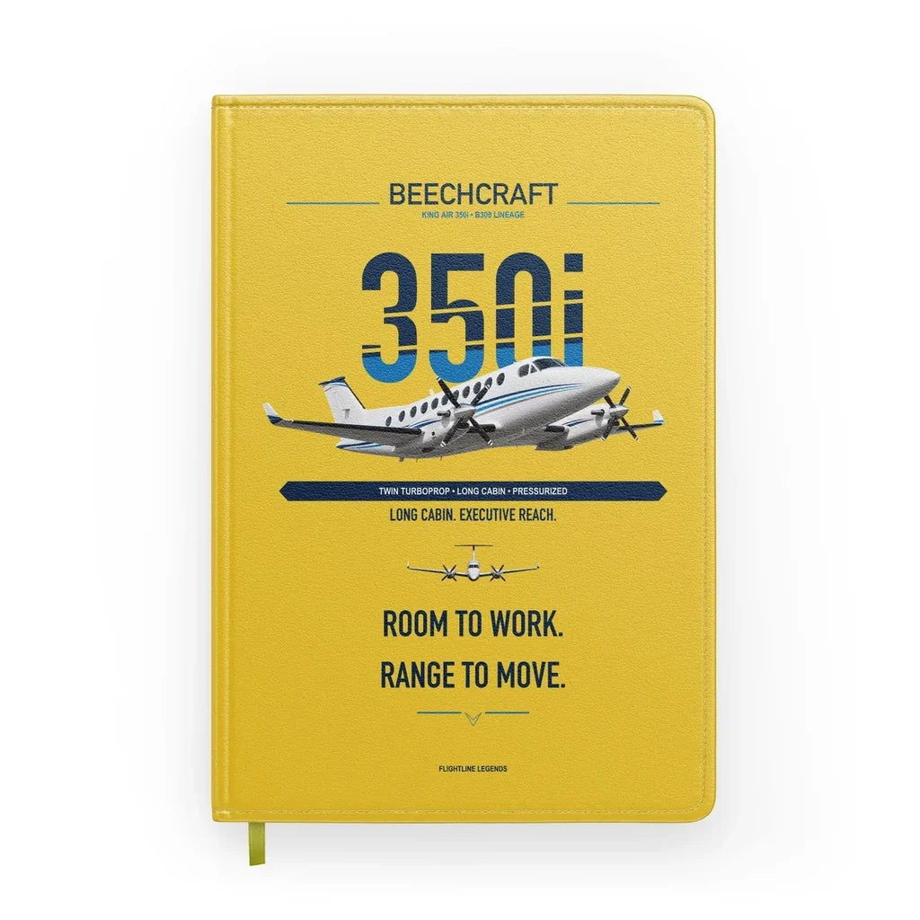 Beechcraft King Air 350i design on yellow notebook