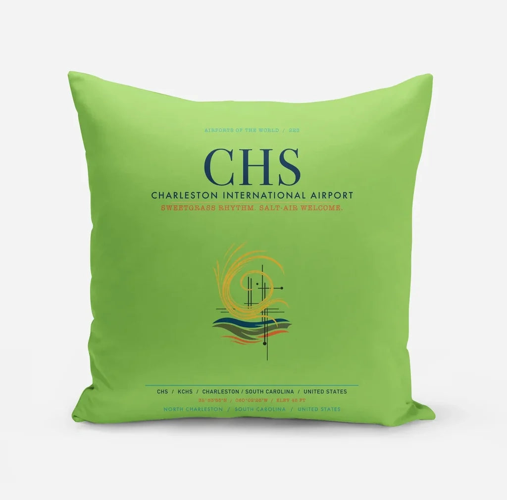 Charleston International Airport (CHS) design on light green pillow