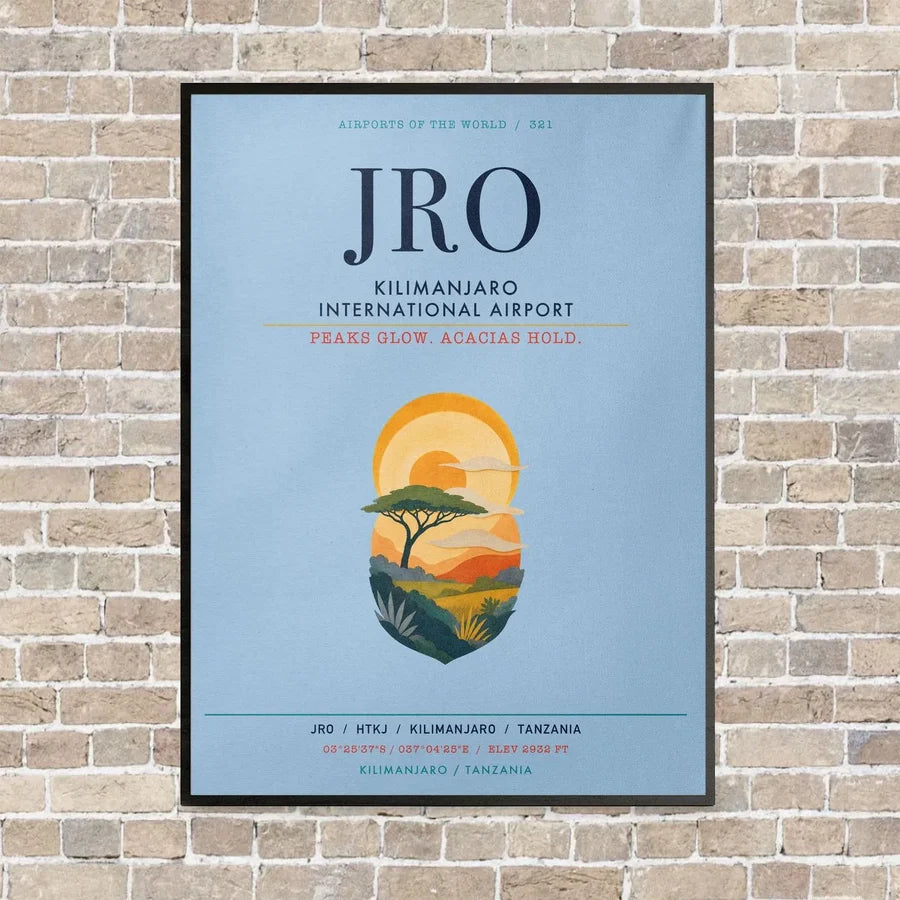 Kilimanjaro International Airport JRO vertical canvas print - framed - light blue background