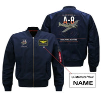 Thumbnail for Focke-Wulf Fw 190A-8 design on blue+name bomber jacket, double-side print