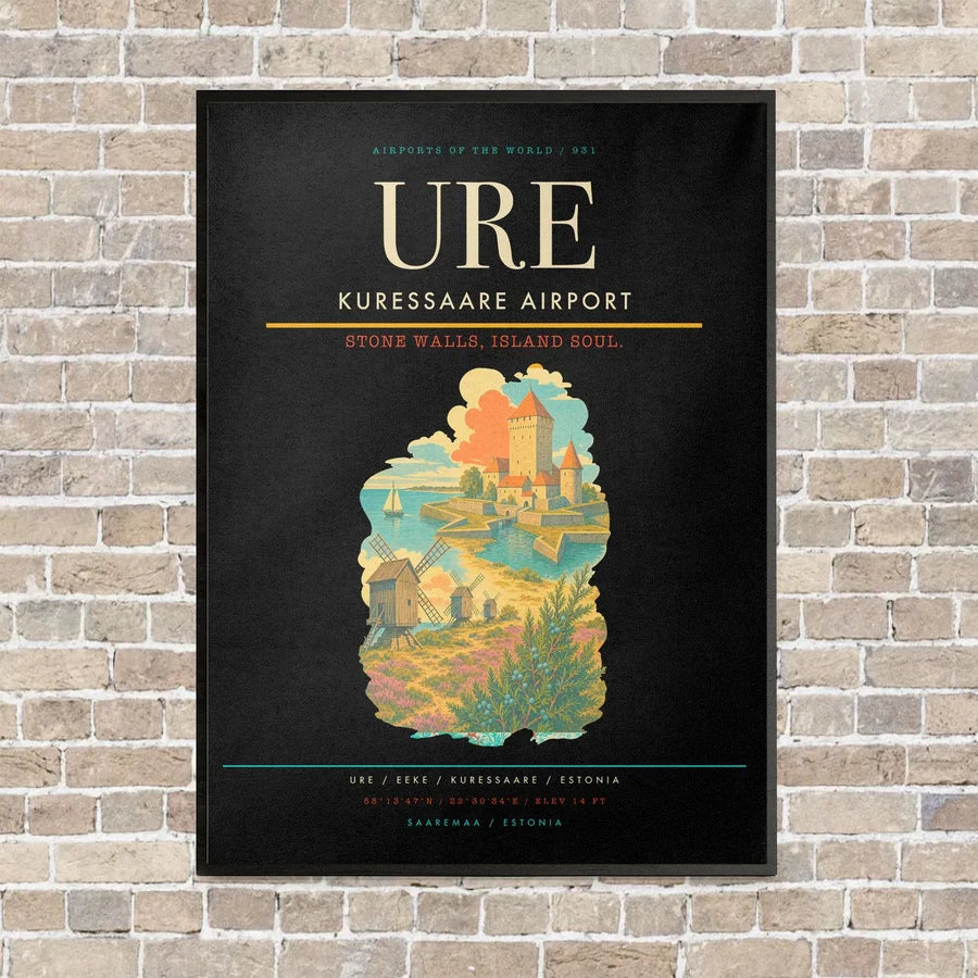 Kuressaare Airport URE vertical canvas print - framed - black background