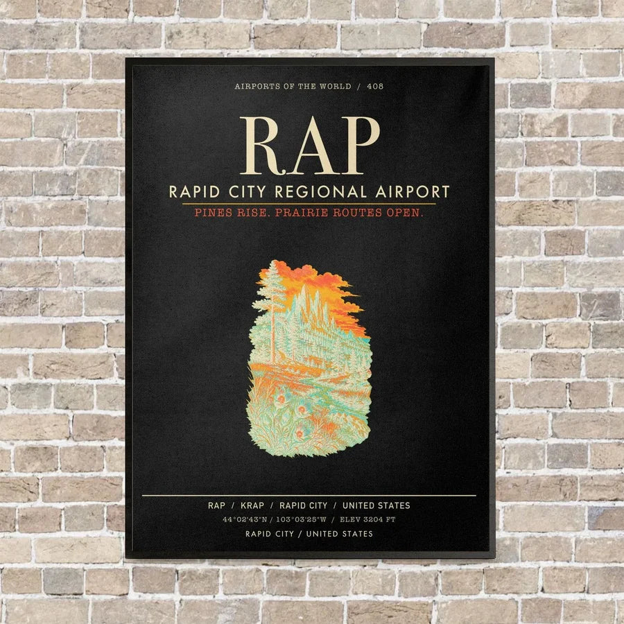 Rapid City Regional Airport RAP vertical canvas print - framed - black background