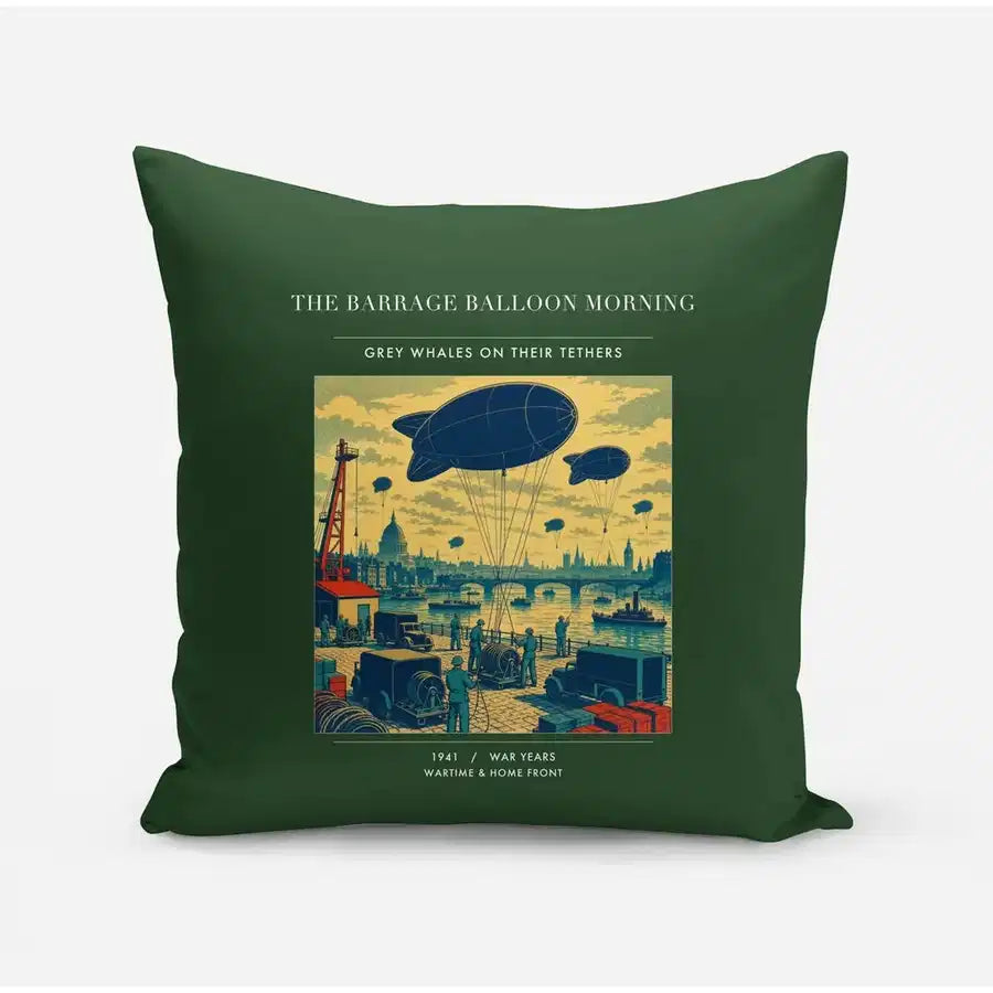 VINTAGE G4521 - The Barrage Balloon Morning - Designed Pillows design on darkgreen
