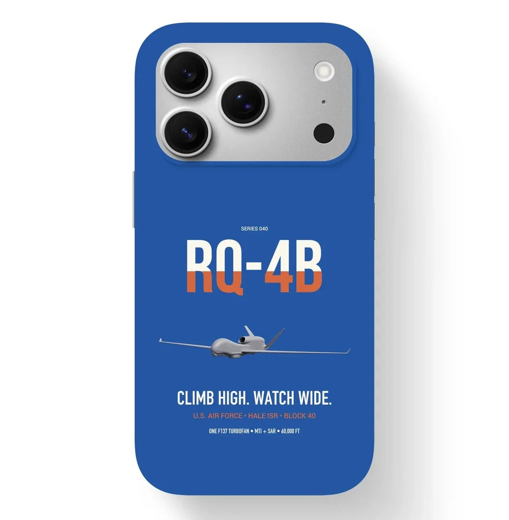 RQ-4B Global Hawk design on blue magsafe iphone case, for iPhone 17 Pro