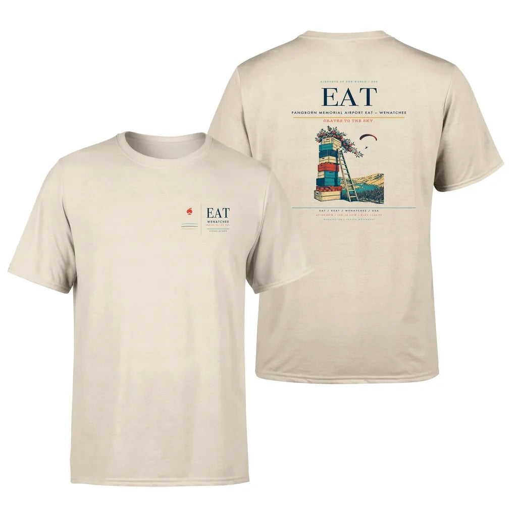 Pangborn Memorial Airport (EAT) design printed on beige double-side t-shirt
