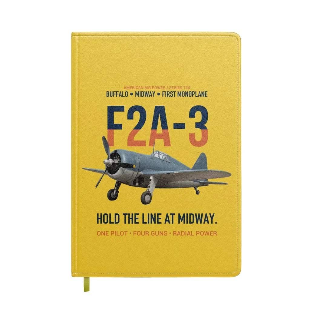 F2A-3 Buffalo Hold the Line at Midway design on yellow notebook