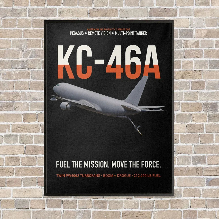 KC-46A PEGASUS vertical canvas print - framed - black background