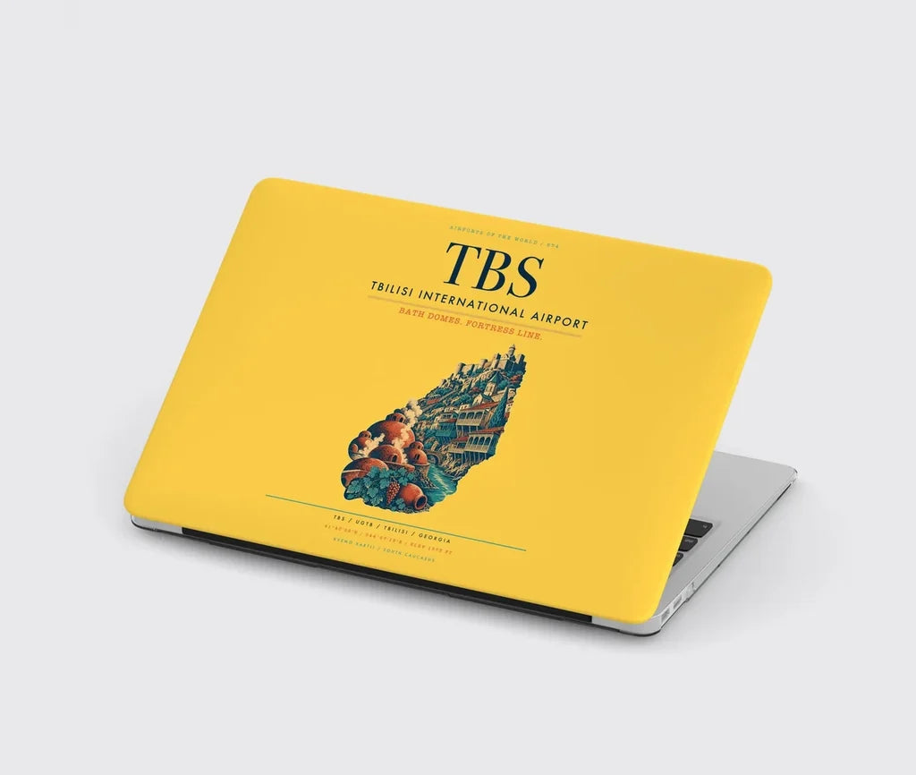 Tbilisi International Airport (TBS) design on yellow MacBook case