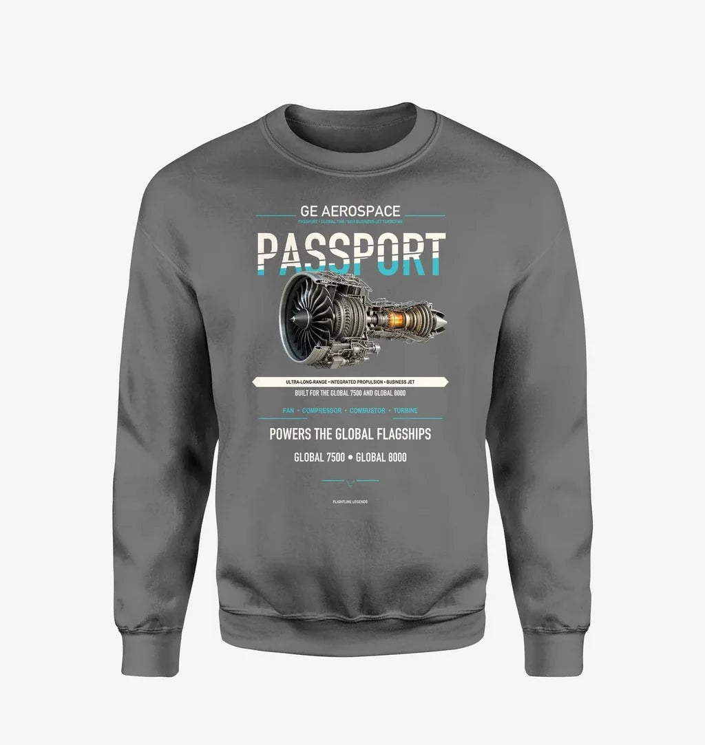 PASSPORT design on gray sweatshirt