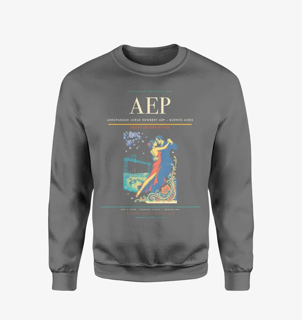 Aeroparque Jorge Newbery (AEP) design on gray sweatshirt