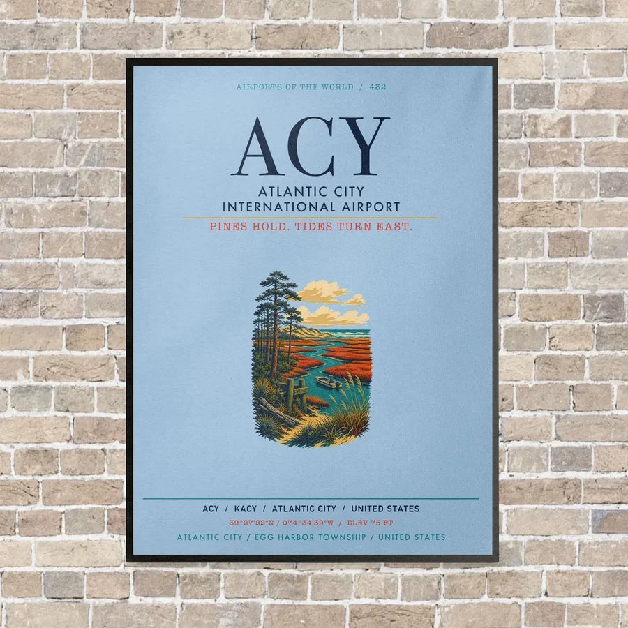 Atlantic City International Airport ACY vertical canvas print - framed - light blue background