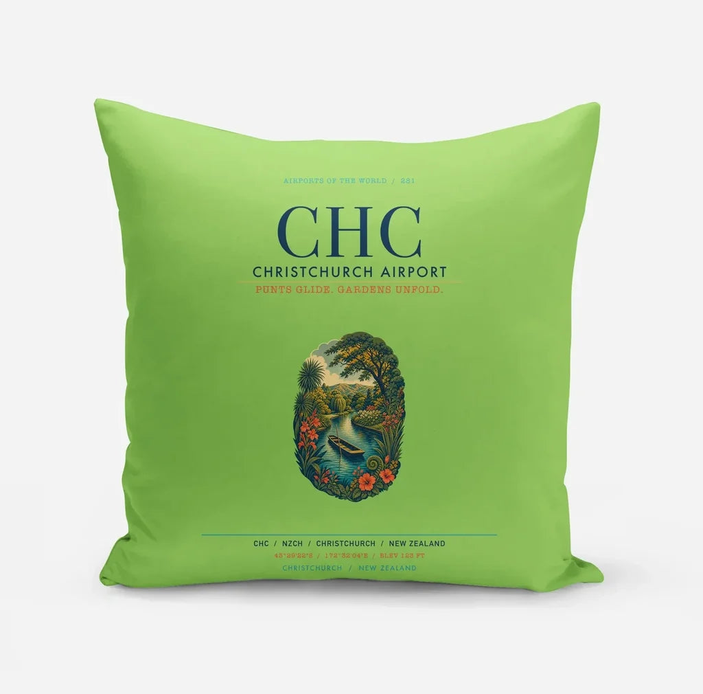 Christchurch Airport (CHC) design on light green pillow