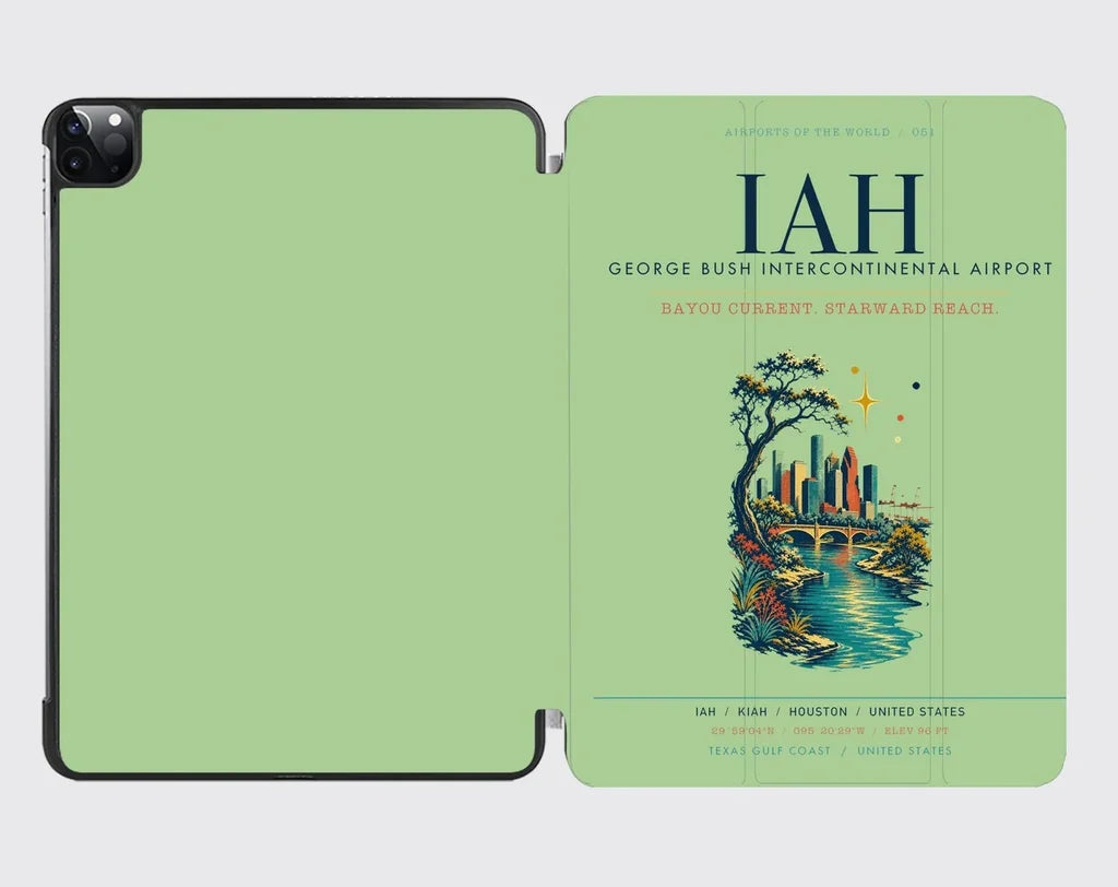 Houston George Bush Intercontinental Airport (IAH) design on light green ipad tablet case