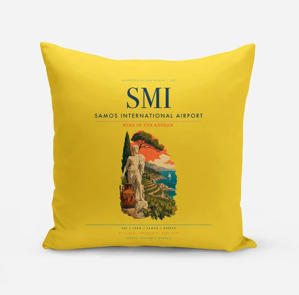 Samos International Airport (SMI) design on yellow pillow