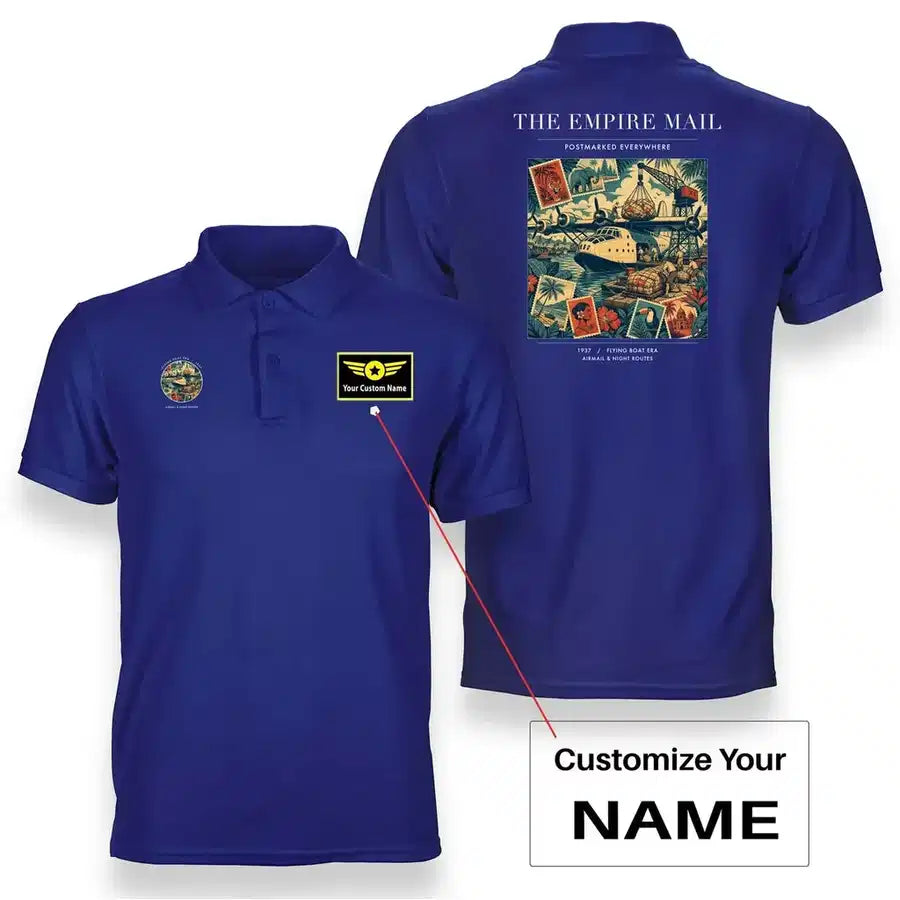 VINTAGE G4073 - The Empire Mail - Double-Side Polo T-Shirt design on blue+name