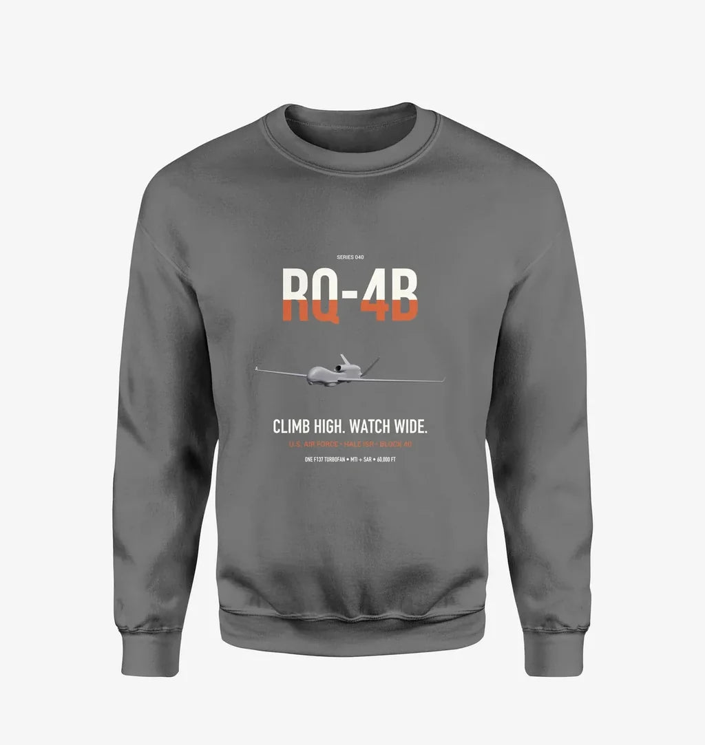 RQ-4B Global Hawk design on gray sweatshirt